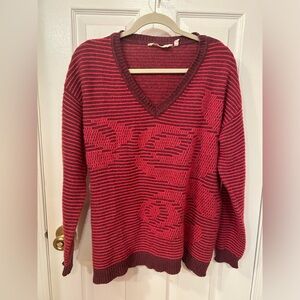 Soft Surroundings Wool Alpaca Blend Textured Flower Sweater Pink Ribbed Size XL